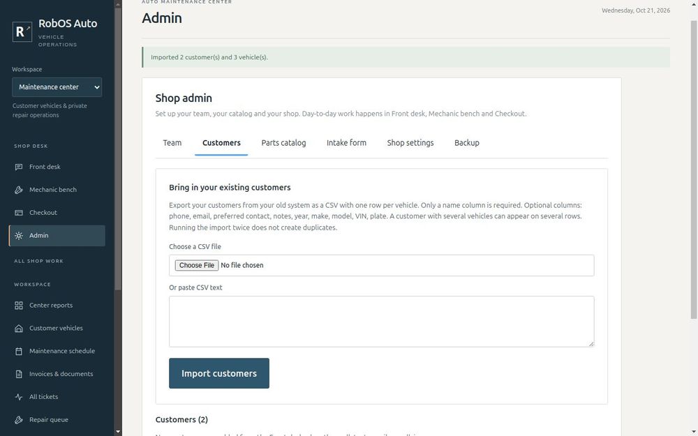 Importing a customer list
