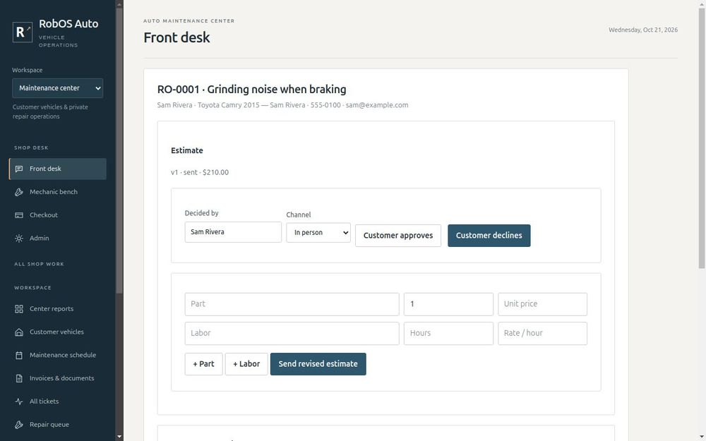 Itemizing parts and labor on the estimate