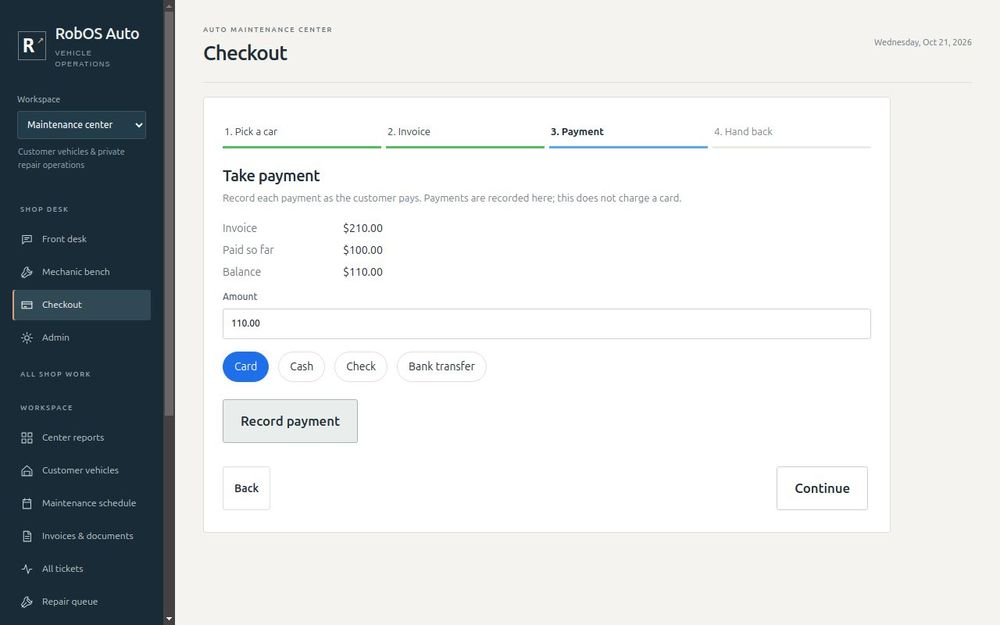 After a part payment, the balance is updated