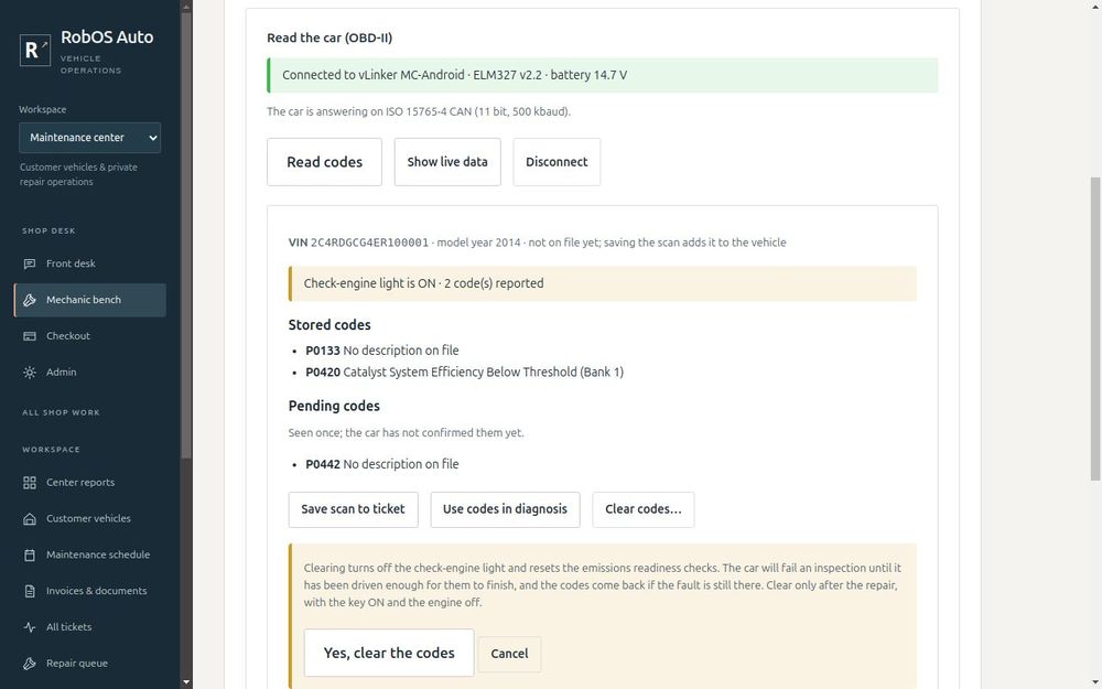 The bench asks before clearing codes