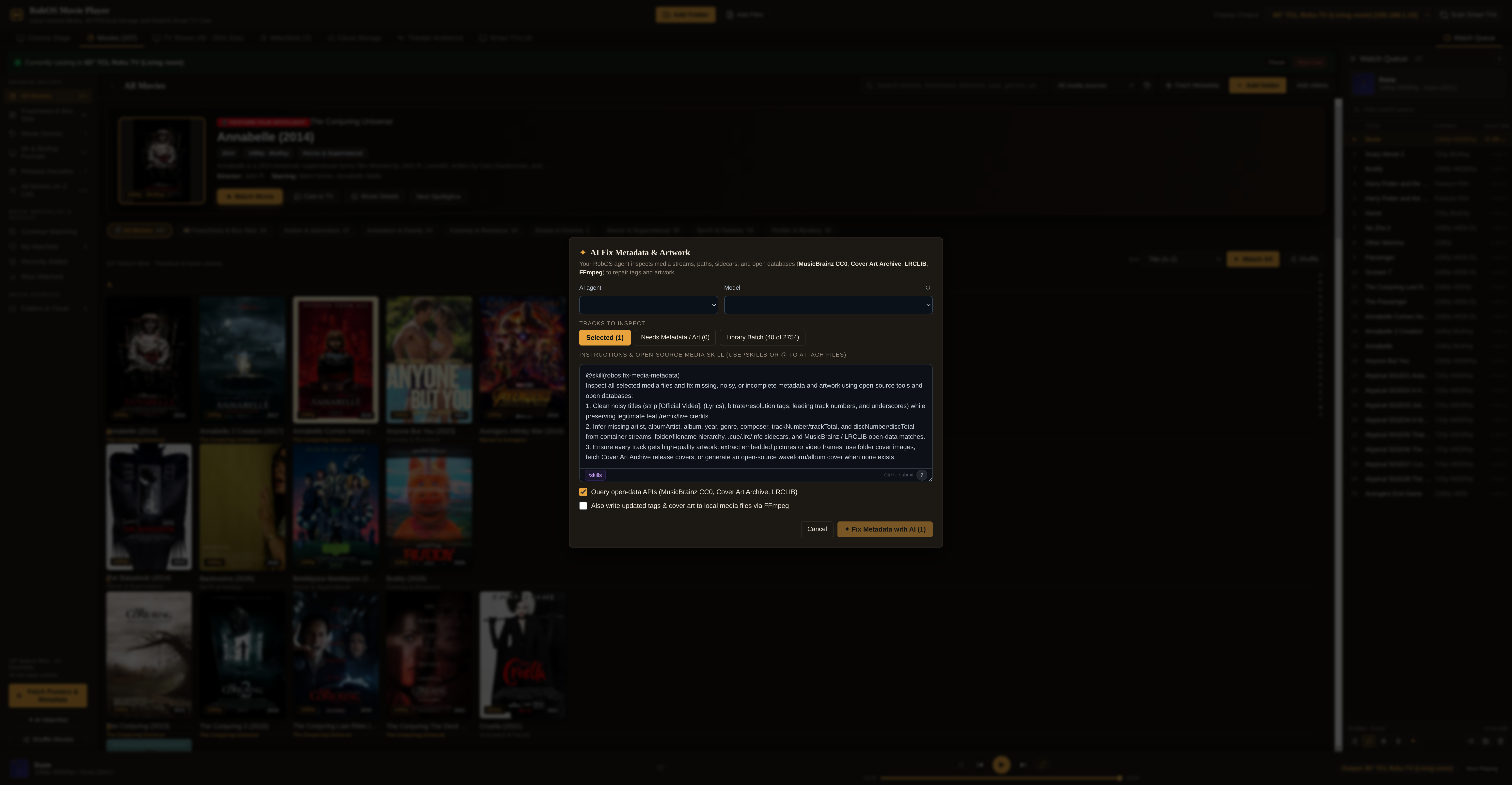 AI Fix Metadata and Artwork modal in RobOS Movie Player