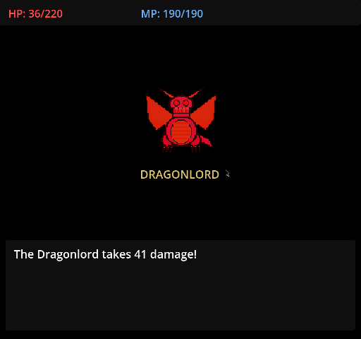 Battle screen: The Dragonlord takes 41 damage!