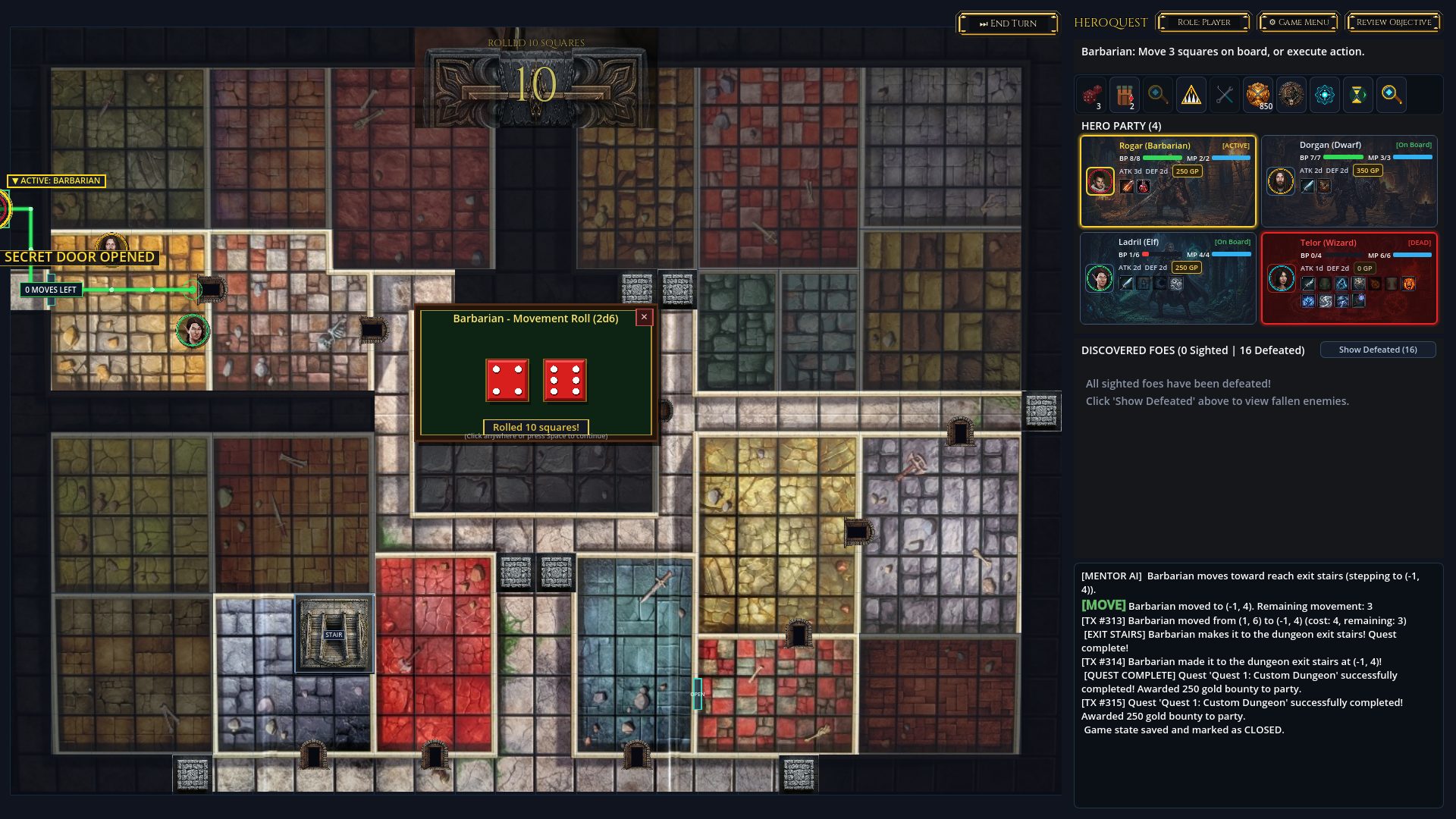 Barbarian reaches border exit stairs [-1, 4] for quest victory