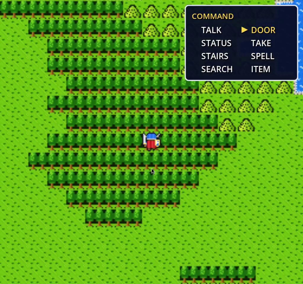 Alefgard overworld with the command menu open