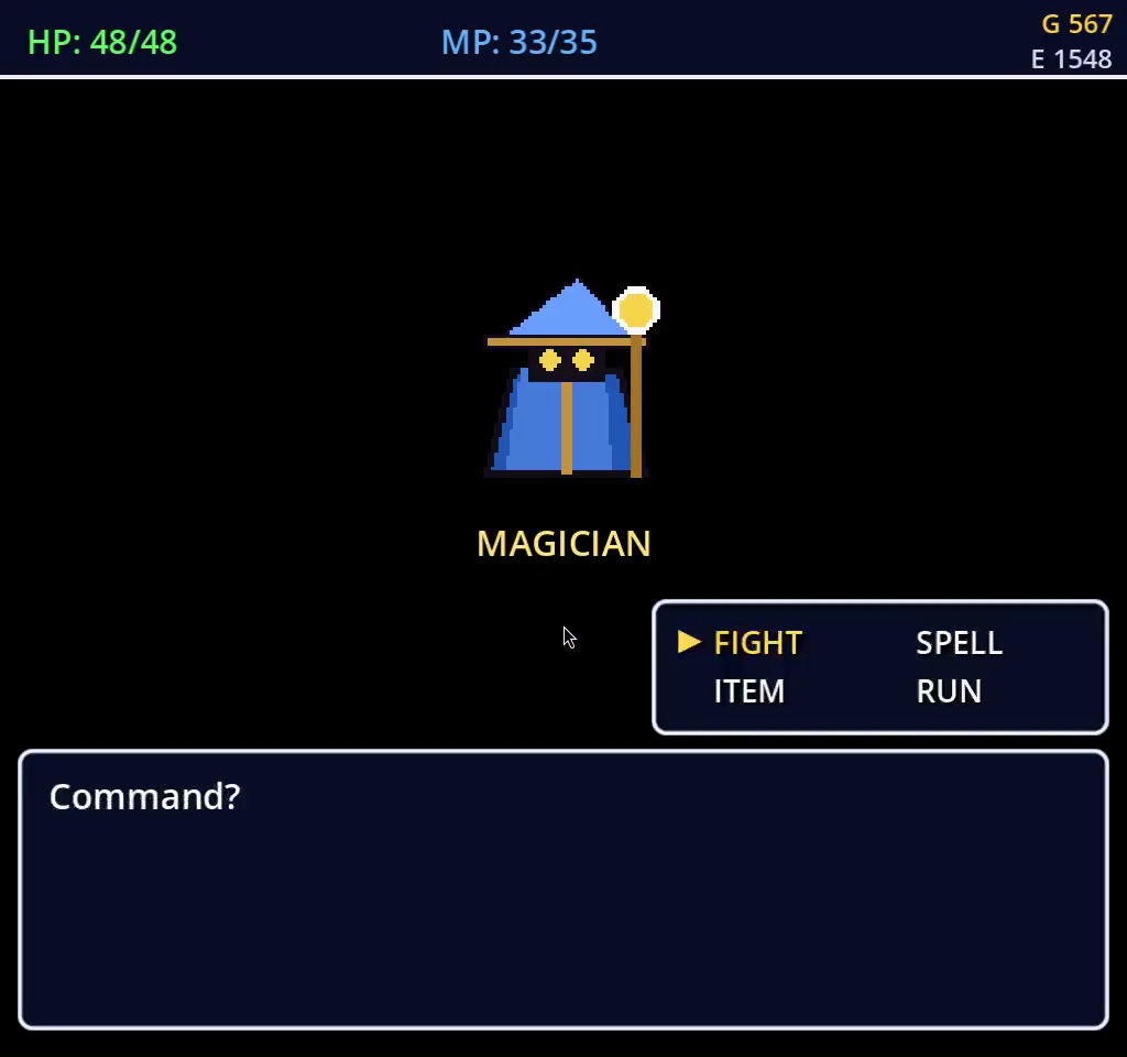 Magician battle, command menu