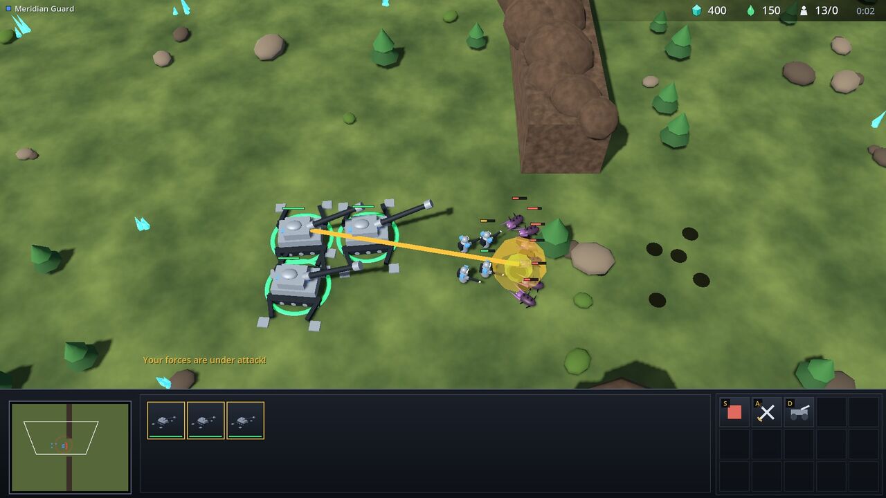 Meridian Guard howitzer line firing a splash volley in Starfall Command