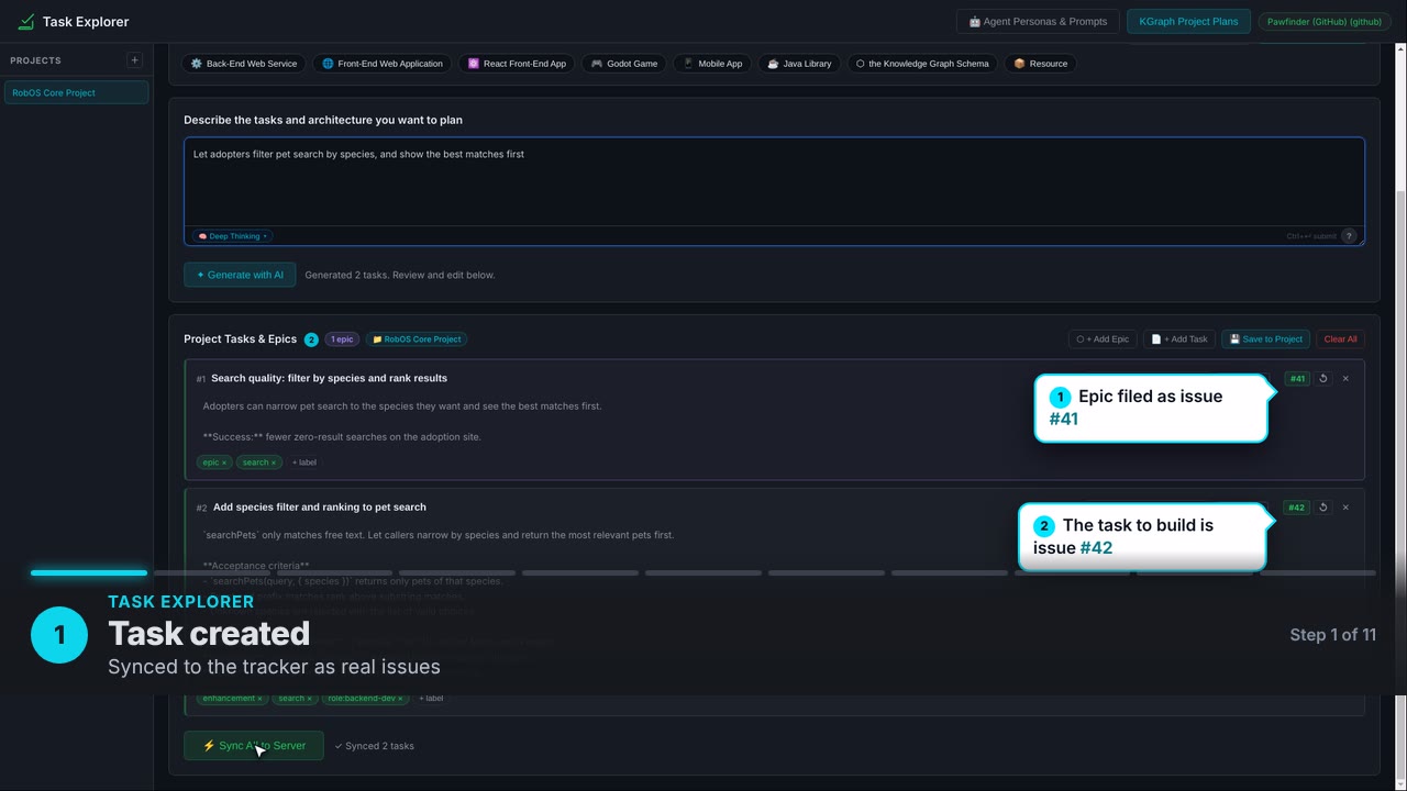 Task created. Synced to the tracker as real issues