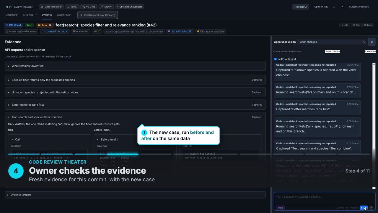Owner checks the evidence. Fresh evidence for this commit, with the new case