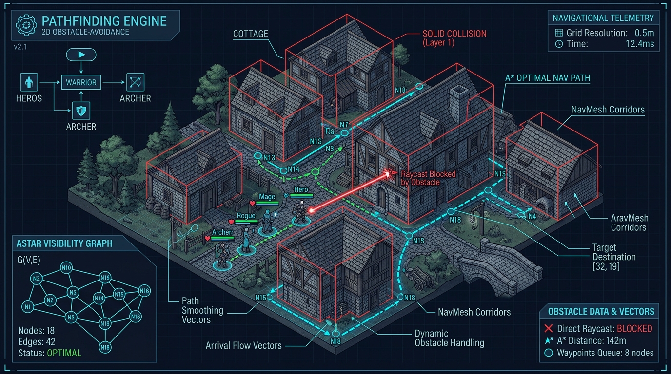 2D Obstacle-Avoidance Pathfinding Architecture & A* Visibility Graph