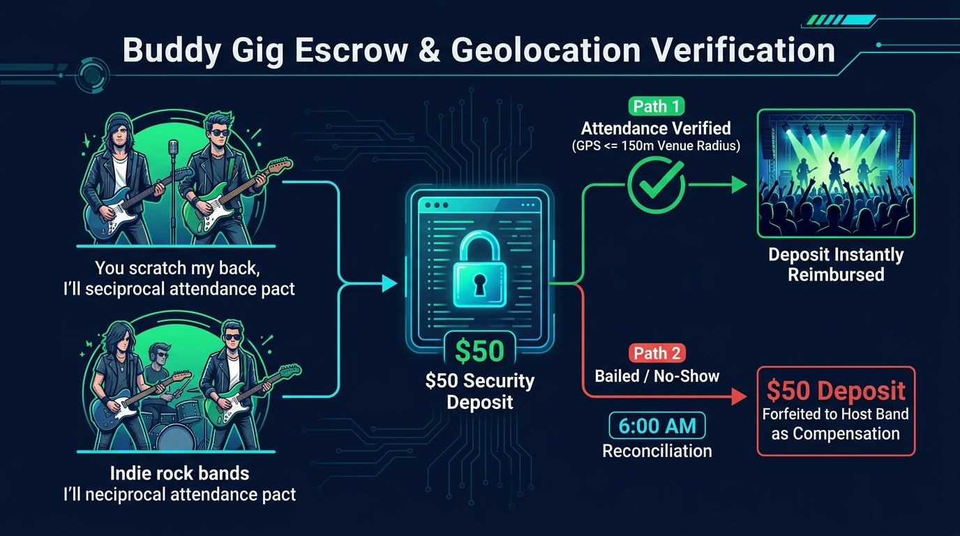 Buddy Gig Escrow and Geolocation Verification Workflow