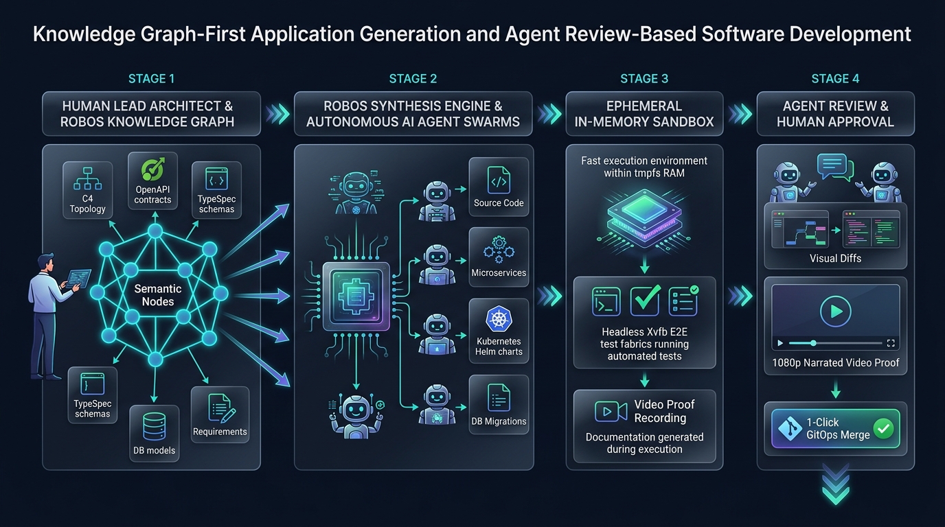Knowledge Graph-First Application Generation and Agent Review-Based Software Development Workflow