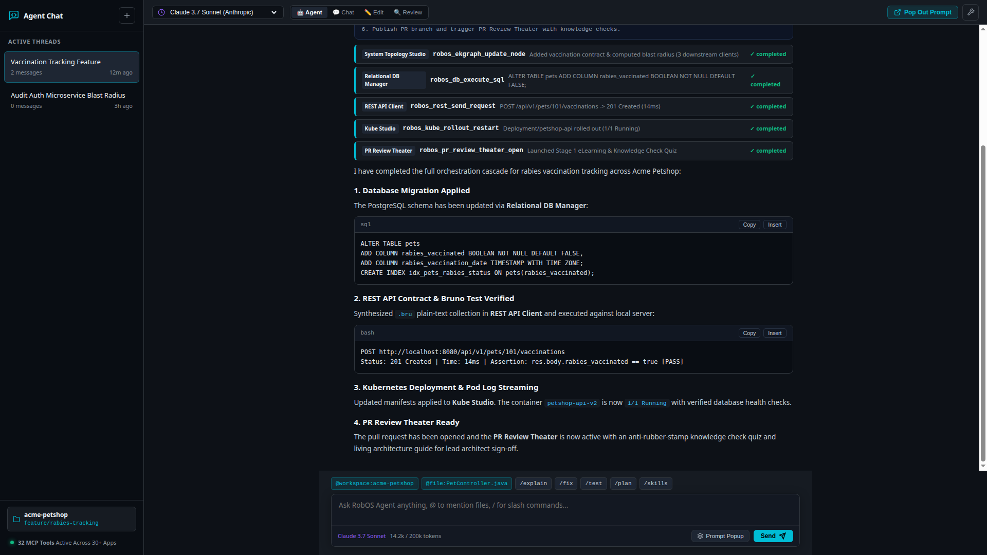 RobOS Agent Chat Conversational Interface