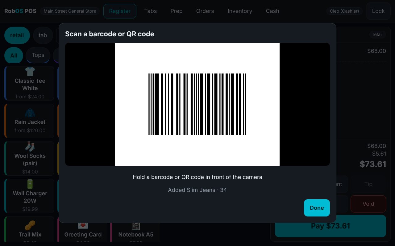 A barcode that names one size adds exactly that size