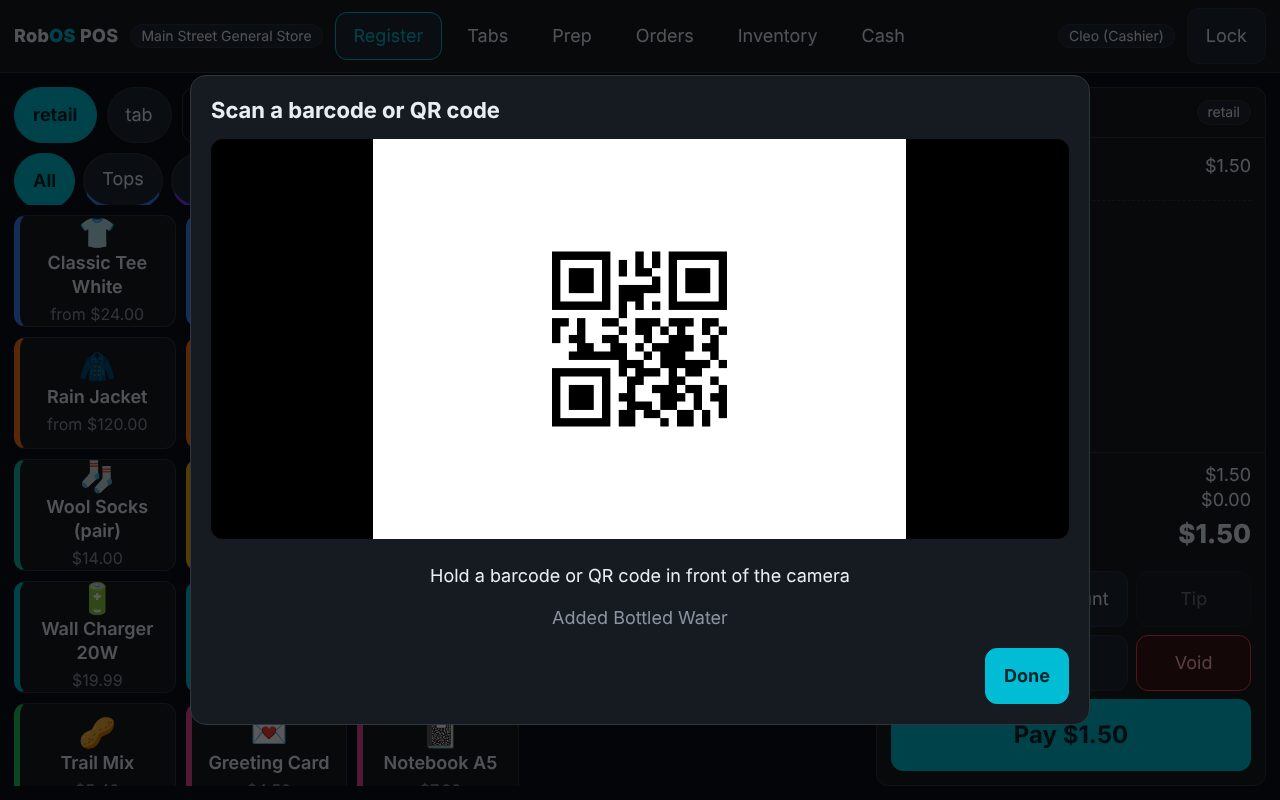 Webcam: a QR code holding your own SKU