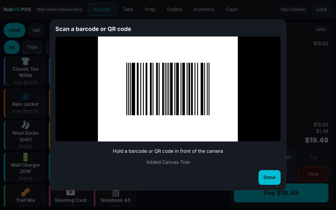 Webcam: a classic UPC-A barcode