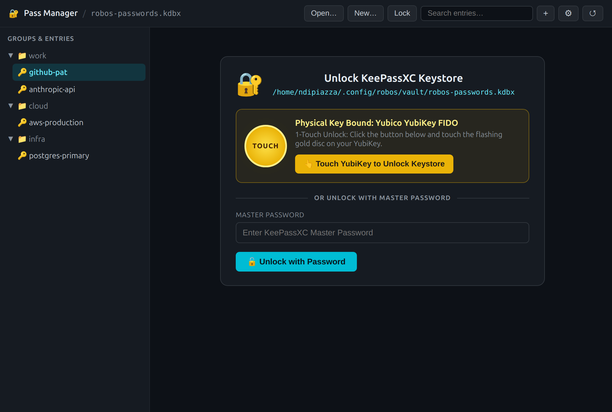 RobOS Pass Manager 1-Touch YubiKey Unlock