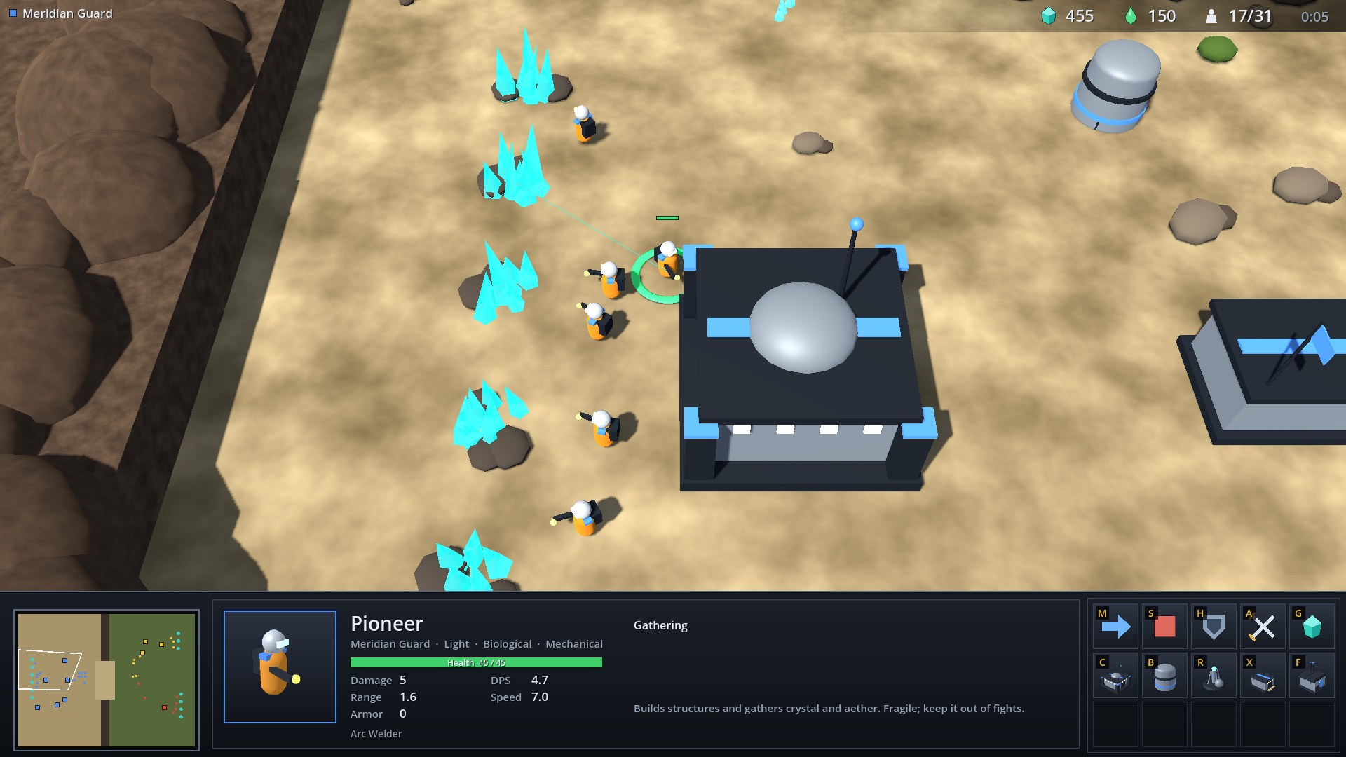 Pioneers mining crystal beside the Colony Hub