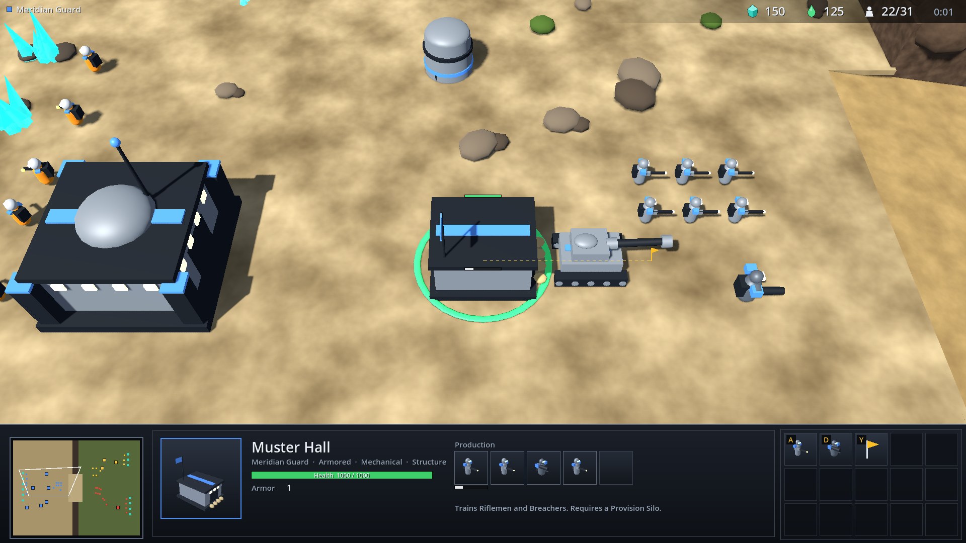Muster Hall with four units queued
