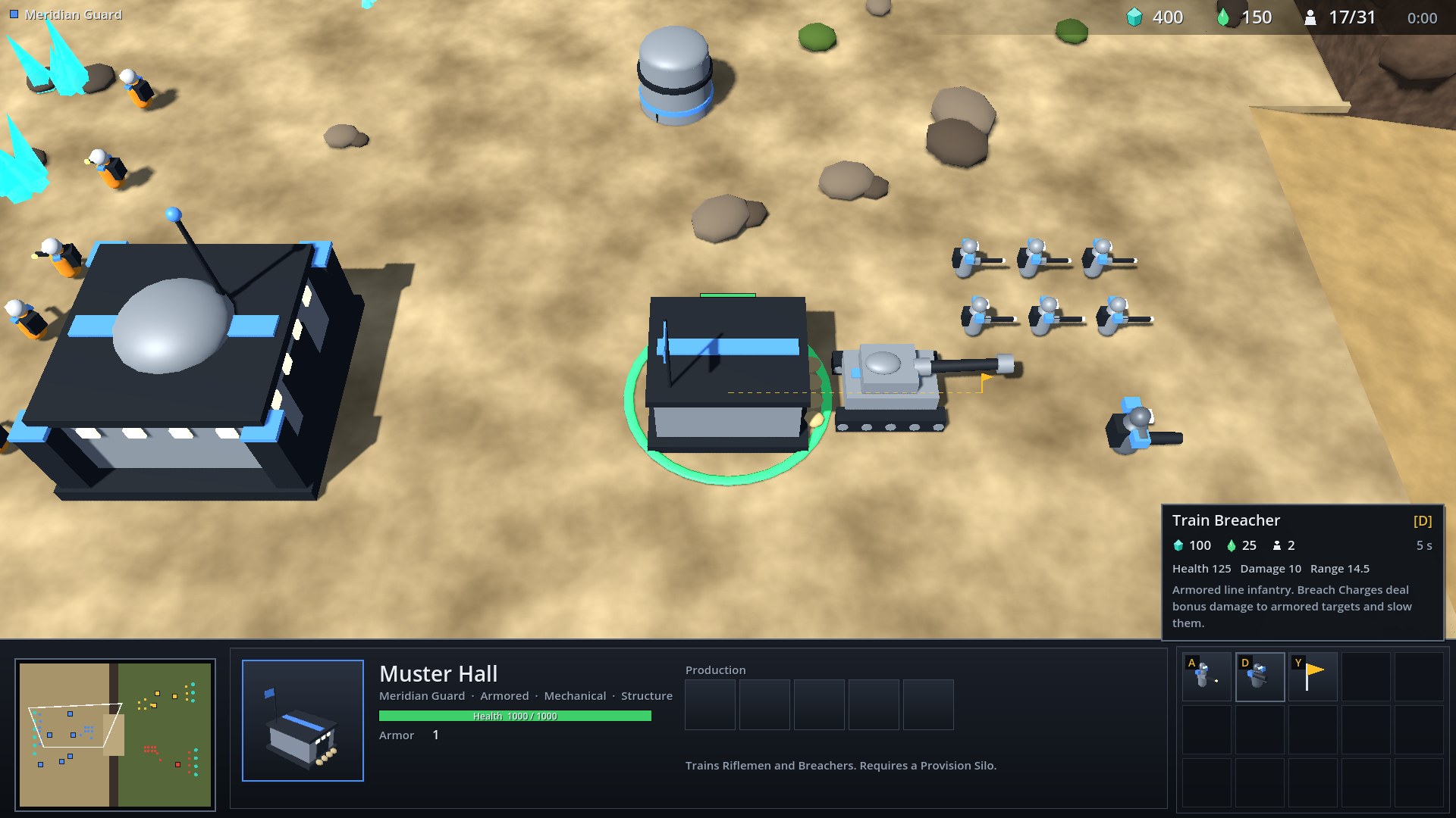 Tooltip for Train Breacher showing cost, stats and description