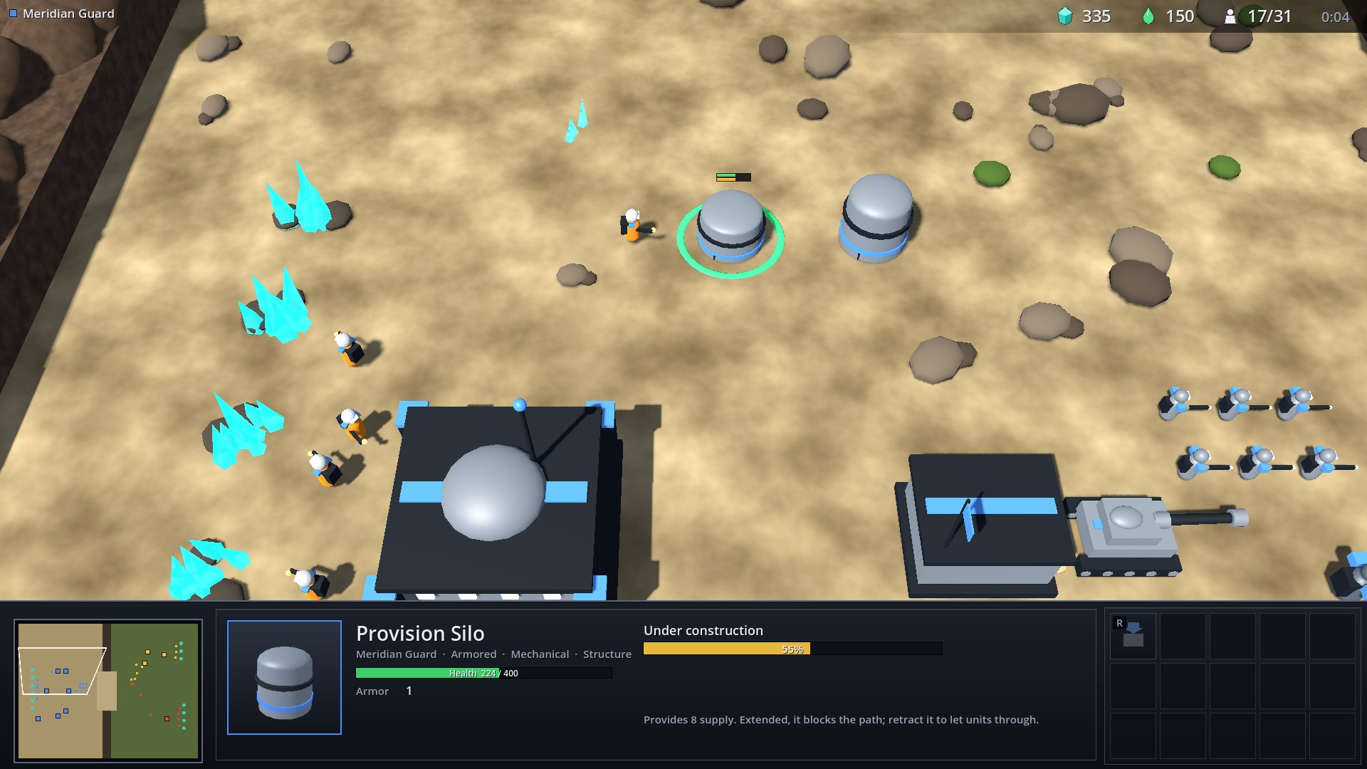 A Provision Silo under construction with a progress bar in the selection panel