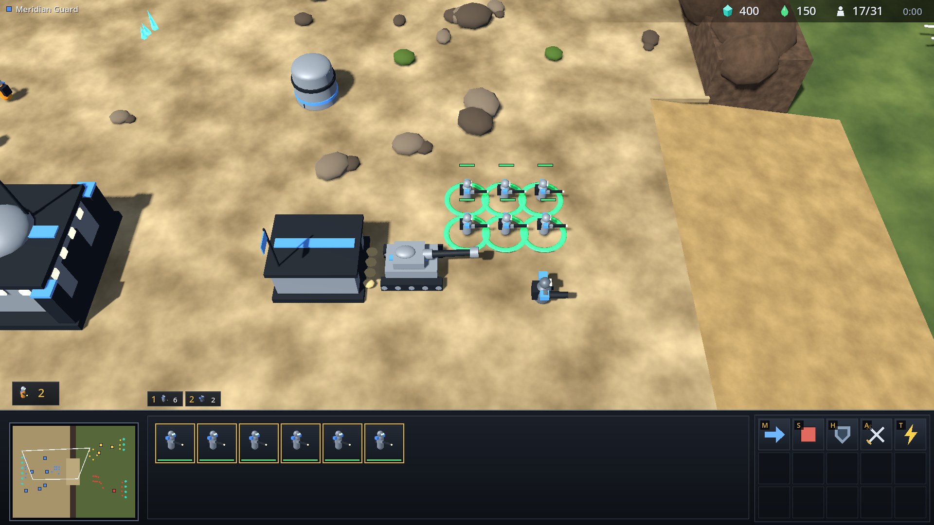 Control group tabs above the selection panel and the idle worker button at the left