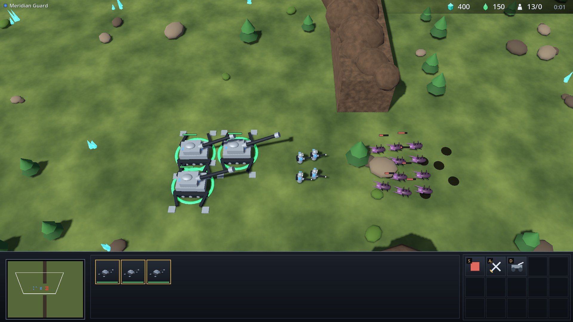 Three emplaced Howitzers with Rifleman spotters