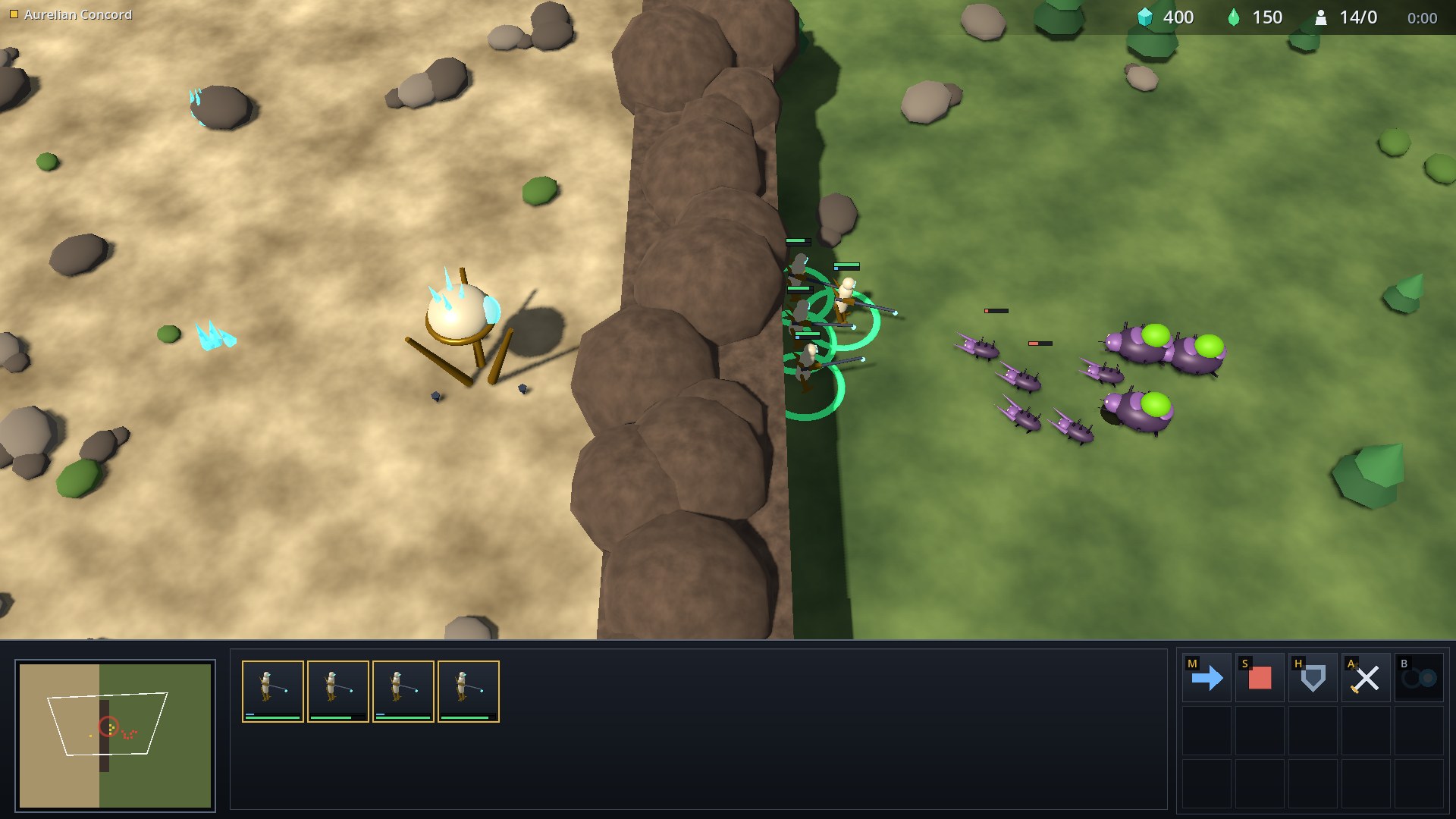 Skirmishers and a Spire Walker advance toward a Brood pack