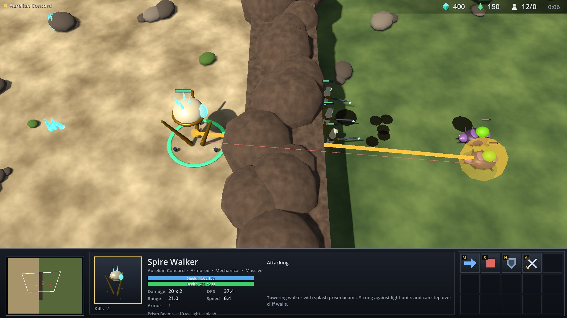 A Spire Walker firing across a cliff wall it has just walked over