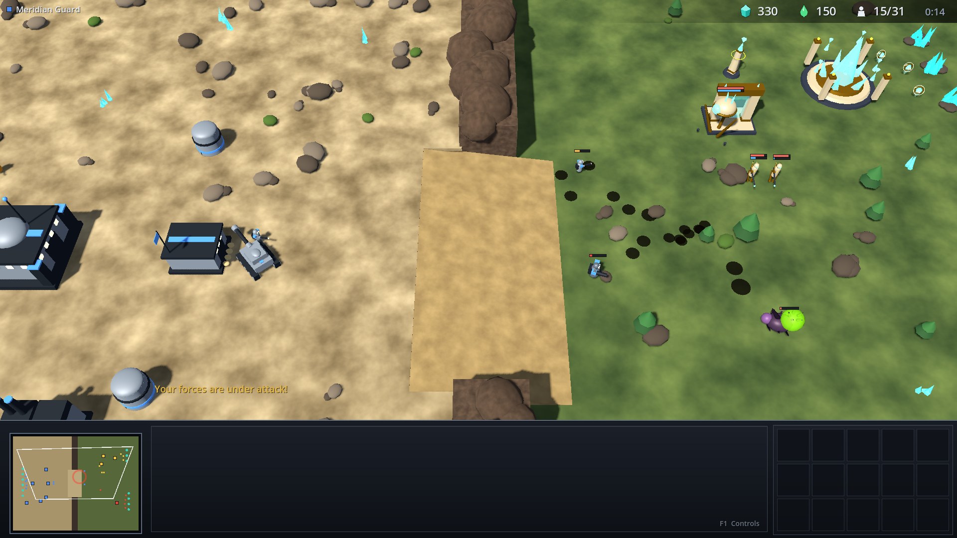 A three-way battle with all three built-in AIs enabled