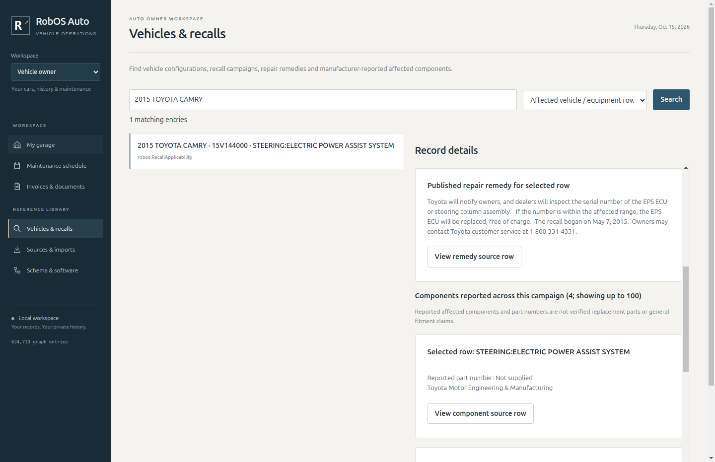 A published recall remedy and its source-backed components in Auto Center