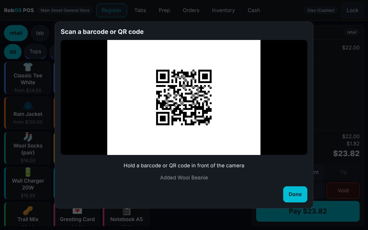 Webcam reading a QR code that holds a GS1 Digital Link