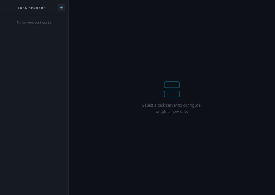 Task Servers with an empty server list and a plus button