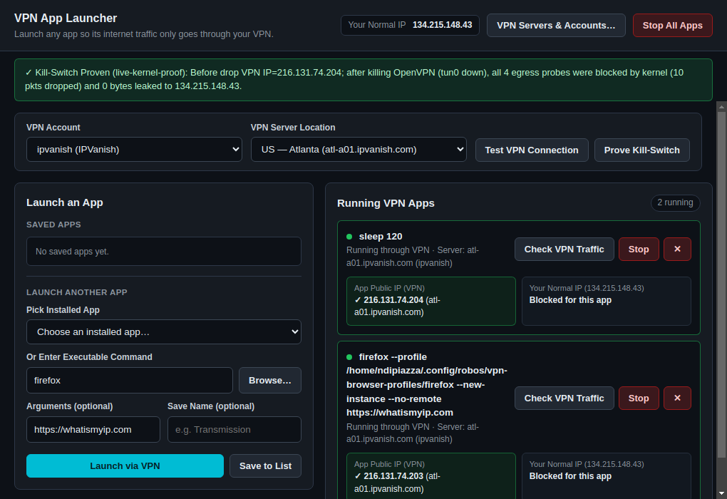 RobOS VPN Sandbox Live Kill-Switch Proof